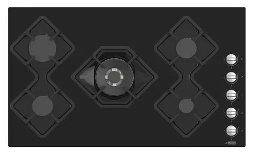 GL General Built-in Hob 90 cm, 5 Gas Burners, Black Coated, Cast-Iron Pan Supports · BL222