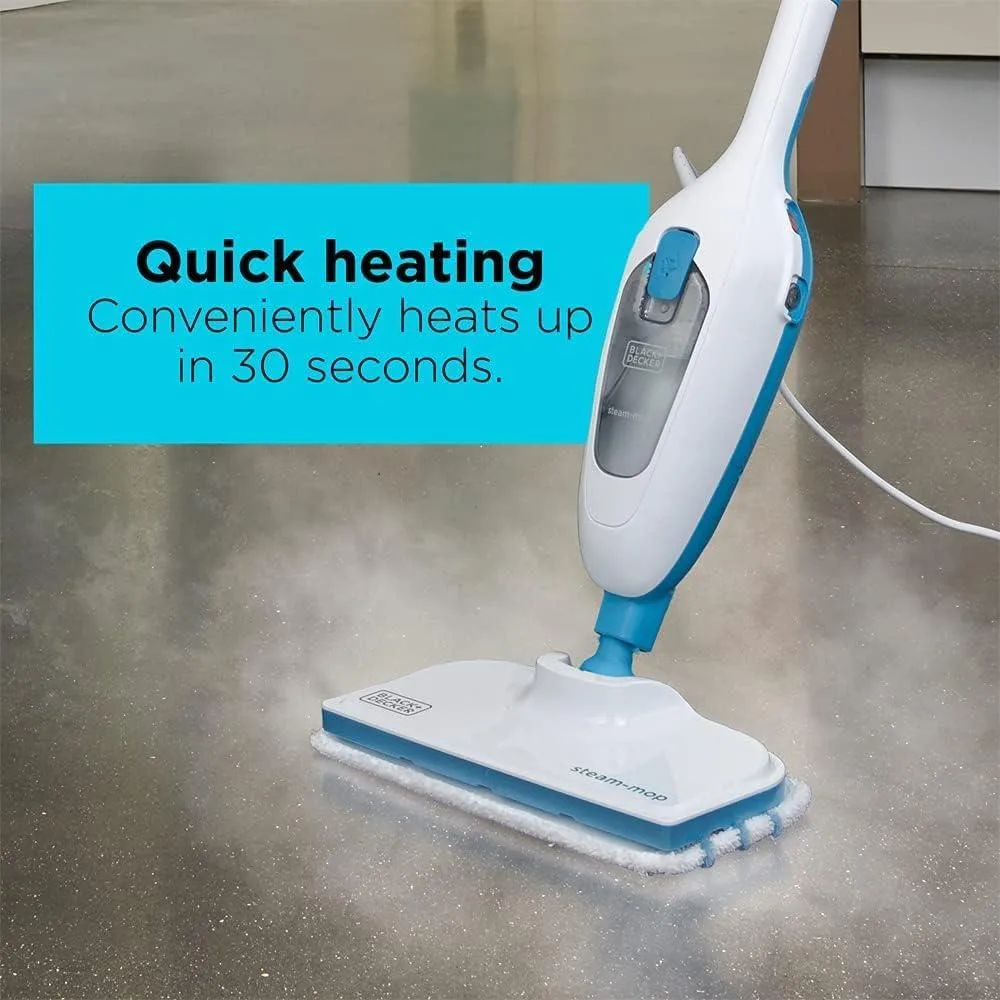Black+Decker Steam Mop, White/Blue, 1300 W 1300W STEAM-MOP with Heating · FSM13E1-B5