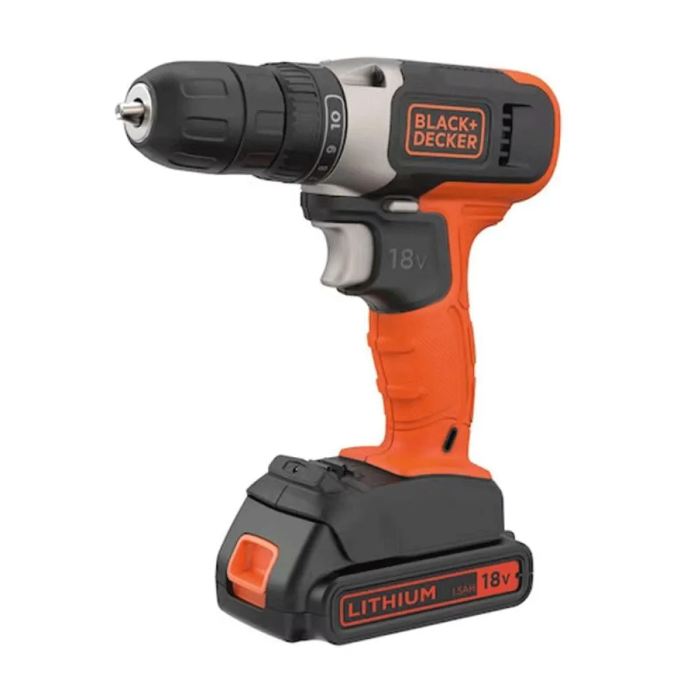 Black+Decker Electric Drill 18 V, Electric 18, Single Speed, with Battery · BCD001C1-GB
