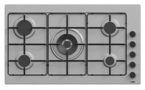 GL General Built-in Hob 90 cm, 5 Gas Burners, Steel, Wide Pan Supports, Knobs · EL012