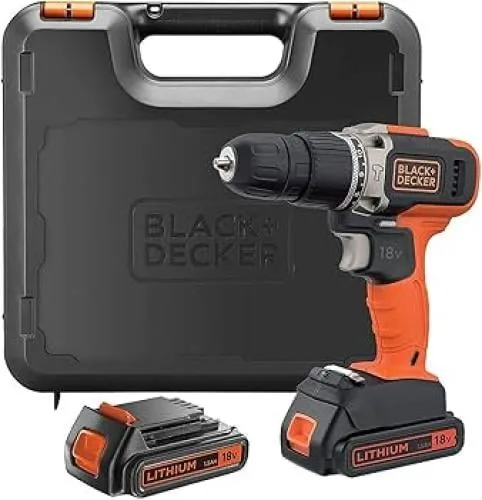 Black+Decker Cordless Hammer Drill 18 V with 2 Batteries 1.5 A and Case · BCD003C2K-GB