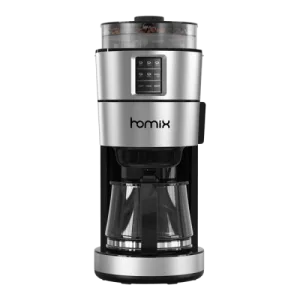 Homex Filter Coffee Maker, 10 Cups, 1000W, with Coffee Grinder, 1000 W, Silver · 85830
