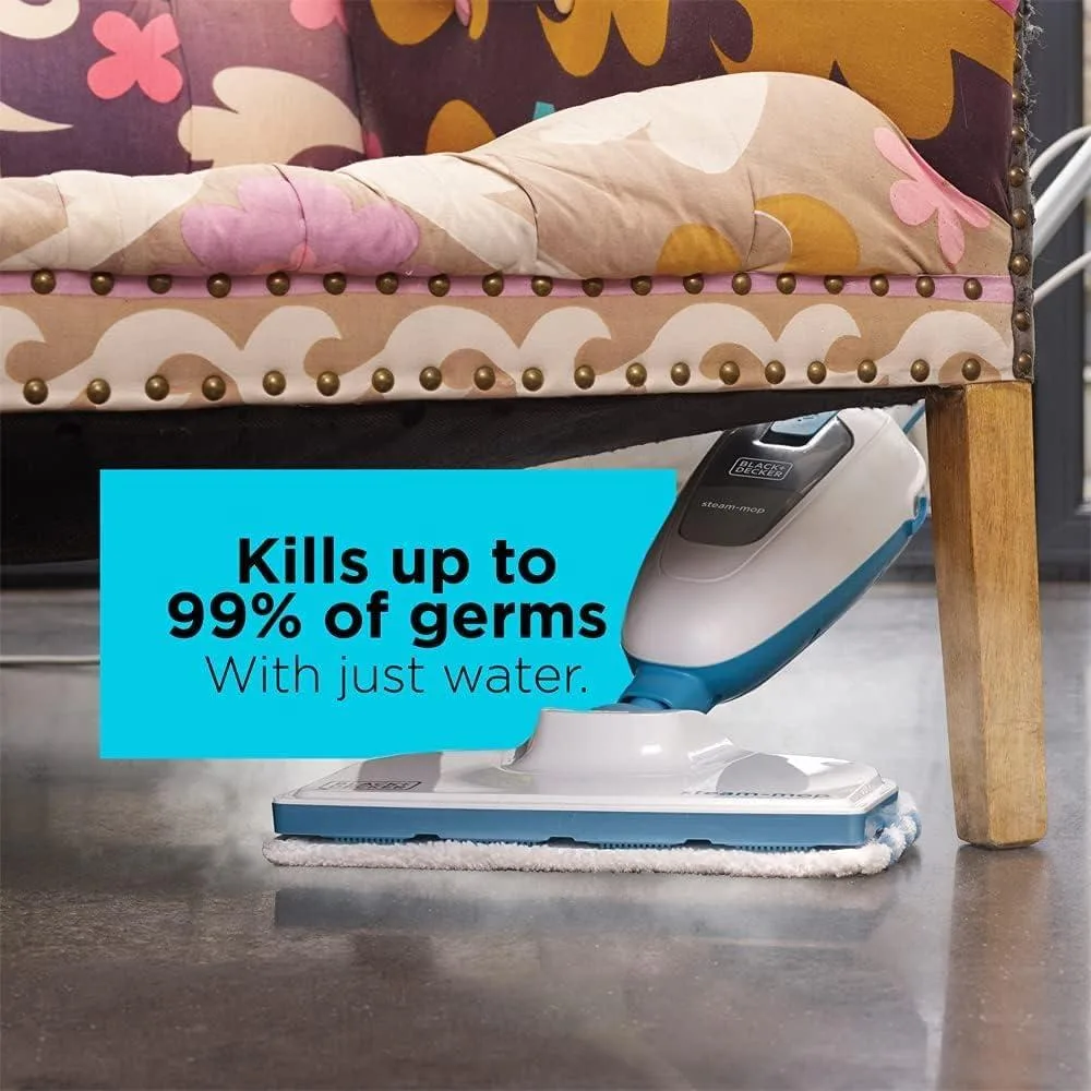 Black+Decker Steam Mop, White/Blue, 1300 W 1300W STEAM-MOP with Heating · FSM13E1-B5
