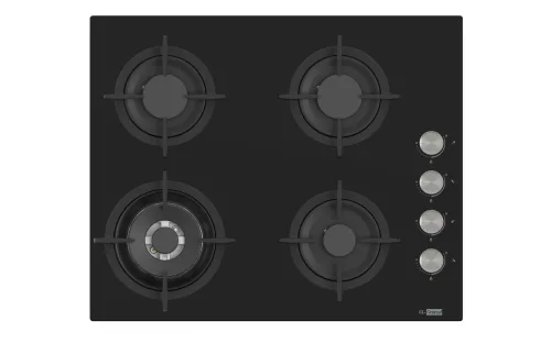 GL General Built-in Hob, 4 Gas Burners, Black Coated, Side Knobs · SB025