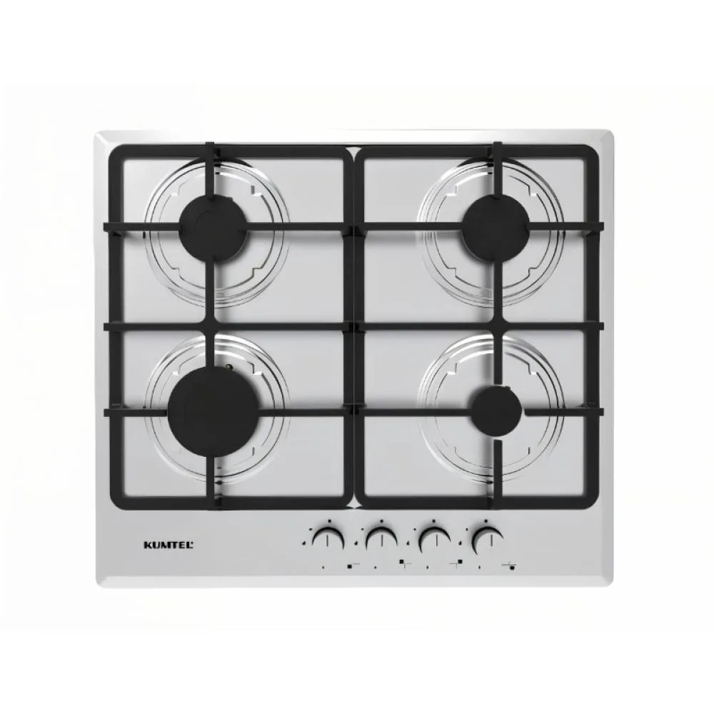 Kumtel Gas Hob, 4 Burners, 60×60 cm, Heavy-Duty Grates – Steel – Silver – M6-40BF/H