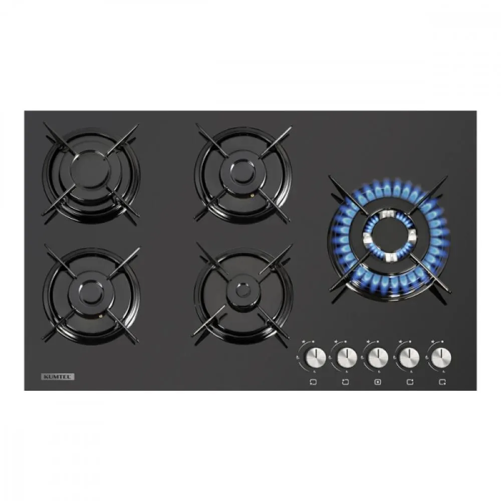 Kumtel Built-in Glass Gas Hob, 5 Burners – 90×50 cm – Black – C9-50BTF