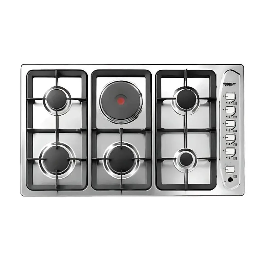 Kitchen Line Gas & Electric Hob, 6 Burners ( 5 Gas + 1 Solid Plate ) 90 cm โ KL-G5023
