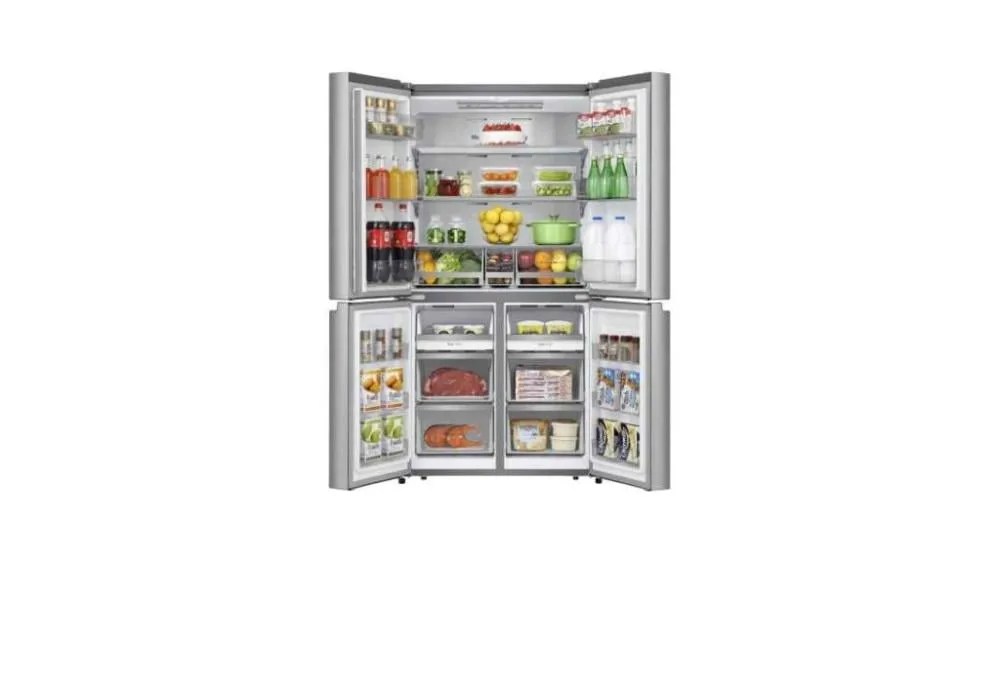 Hisense Four-Door Refrigerator 20.5 cu ft, Energy Efficiency D, Net Capacity 583 L, Stainless Steel, Inverter, Made in China RQ72W2NR