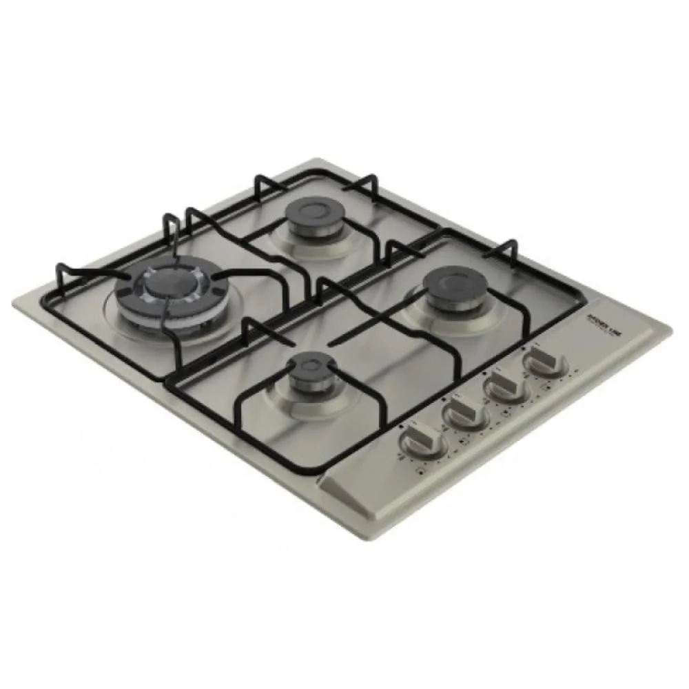 Kitchen Line Built-in Gas Hob 60 cm, 4 Burners, Light Grates – Italian – Steel – G4013