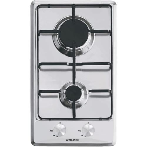 Glem Built-in Gas Hob, 2 Gas Burners, 29 cm – Front Controls – Silver – P3FVFI